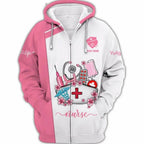 GIFTS FOR NURSES: Nurse Novelty Gift PINK 3D Hoodie, Nurse Jacket, Women's Sweatshirt, Zip Jacket, Size XS-6XL ZHLV-19