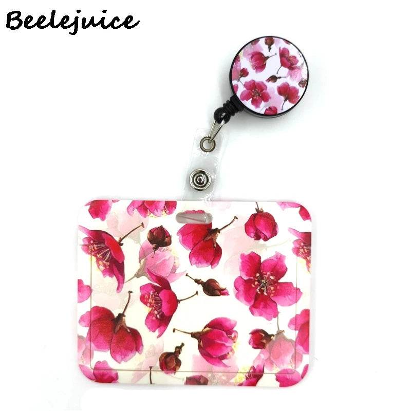 Red Flowers Art Retractable Badge Reel Lanyard Nurse ID Business Credit Card Work Card Badge Holder Office Student Clips ID Card 6