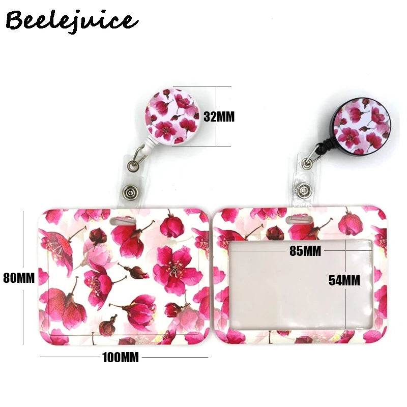 Red Flowers Art Retractable Badge Reel Lanyard Nurse ID Business Credit Card Work Card Badge Holder Office Student Clips ID Card
