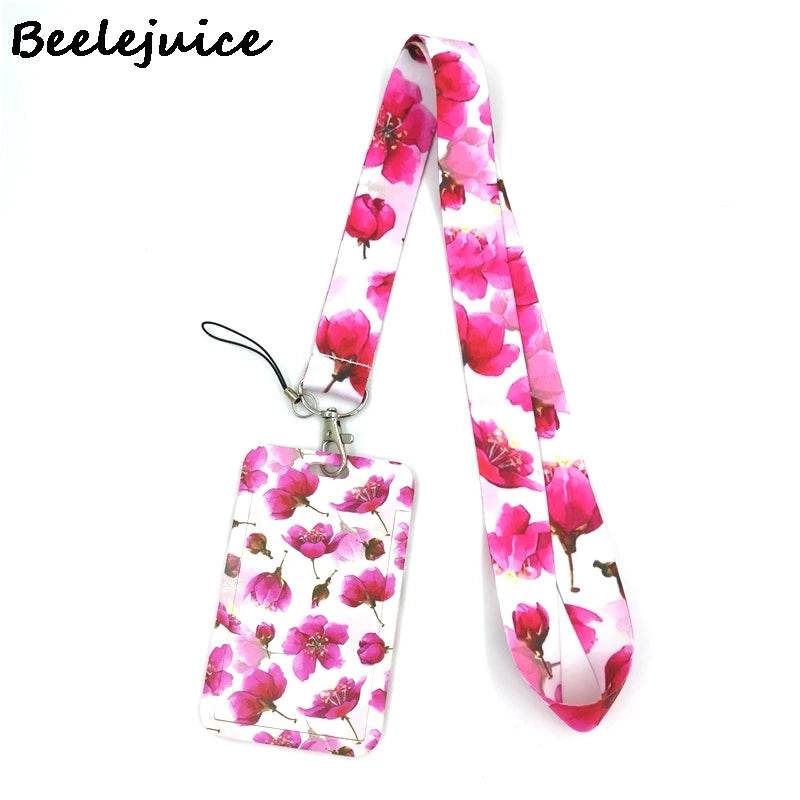 Red Flowers Art Retractable Badge Reel Lanyard Nurse ID Business Credit Card Work Card Badge Holder Office Student Clips ID Card Neck Strap Holder