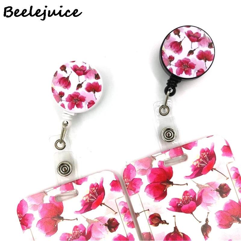 Red Flowers Art Retractable Badge Reel Lanyard Nurse ID Business Credit Card Work Card Badge Holder Office Student Clips ID Card