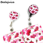 Red Flowers Art Retractable Badge Reel Lanyard Nurse ID Business Credit Card Work Card Badge Holder Office Student Clips ID Card