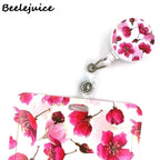 Red Flowers Art Retractable Badge Reel Lanyard Nurse ID Business Credit Card Work Card Badge Holder Office Student Clips ID Card
