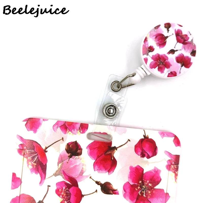 Red Flowers Art Retractable Badge Reel Lanyard Nurse ID Business Credit Card Work Card Badge Holder Office Student Clips ID Card