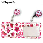 Red Flowers Art Retractable Badge Reel Lanyard Nurse ID Business Credit Card Work Card Badge Holder Office Student Clips ID Card