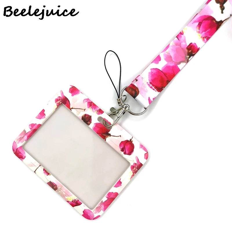 Red Flowers Art Retractable Badge Reel Lanyard Nurse ID Business Credit Card Work Card Badge Holder Office Student Clips ID Card