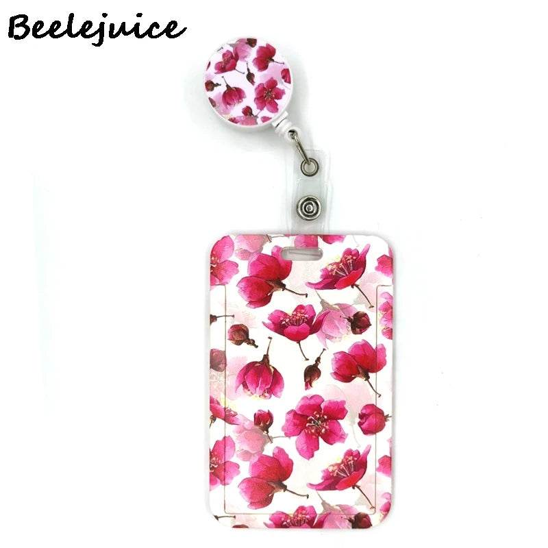 Red Flowers Art Retractable Badge Reel Lanyard Nurse ID Business Credit Card Work Card Badge Holder Office Student Clips ID Card