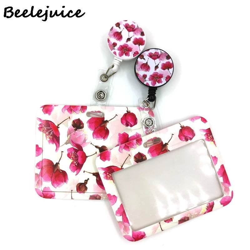 Red Flowers Art Retractable Badge Reel Lanyard Nurse ID Business Credit Card Work Card Badge Holder Office Student Clips ID Card