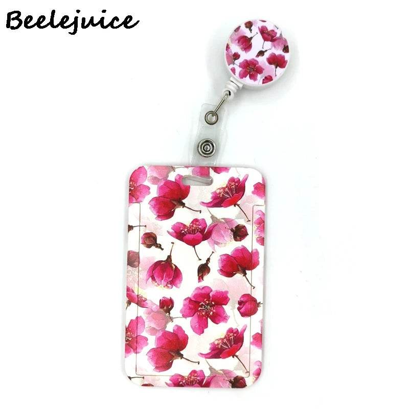 Red Flowers Art Retractable Badge Reel Lanyard Nurse ID Business Credit Card Work Card Badge Holder Office Student Clips ID Card 4