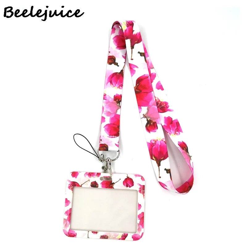 Red Flowers Art Retractable Badge Reel Lanyard Nurse ID Business Credit Card Work Card Badge Holder Office Student Clips ID Card