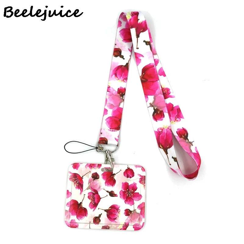 Red Flowers Art Retractable Badge Reel Lanyard Nurse ID Business Credit Card Work Card Badge Holder Office Student Clips ID Card 9