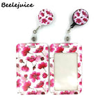 Red Flowers Art Retractable Badge Reel Lanyard Nurse ID Business Credit Card Work Card Badge Holder Office Student Clips ID Card