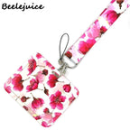 Red Flowers Art Retractable Badge Reel Lanyard Nurse ID Business Credit Card Work Card Badge Holder Office Student Clips ID Card