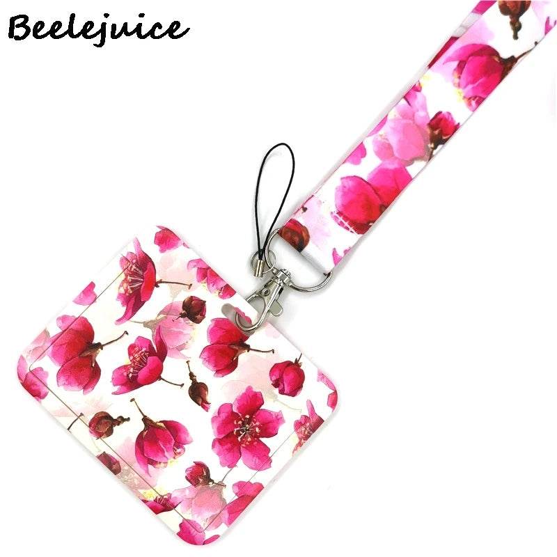 Red Flowers Art Retractable Badge Reel Lanyard Nurse ID Business Credit Card Work Card Badge Holder Office Student Clips ID Card