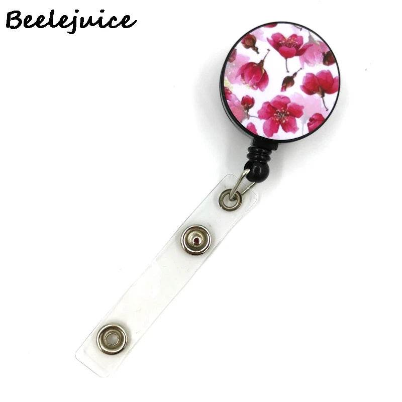 Red Flowers Art Retractable Badge Reel Lanyard Nurse ID Business Credit Card Work Card Badge Holder Office Student Clips ID Card 1