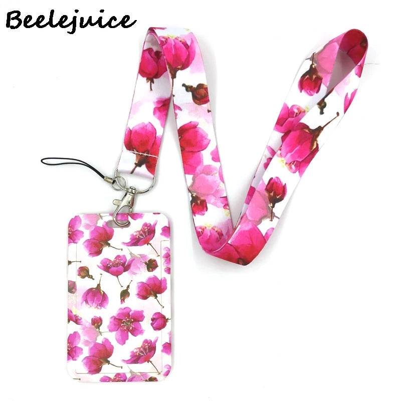 Red Flowers Art Retractable Badge Reel Lanyard Nurse ID Business Credit Card Work Card Badge Holder Office Student Clips ID Card