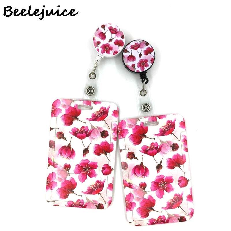 Red Flowers Art Retractable Badge Reel Lanyard Nurse ID Business Credit Card Work Card Badge Holder Office Student Clips ID Card
