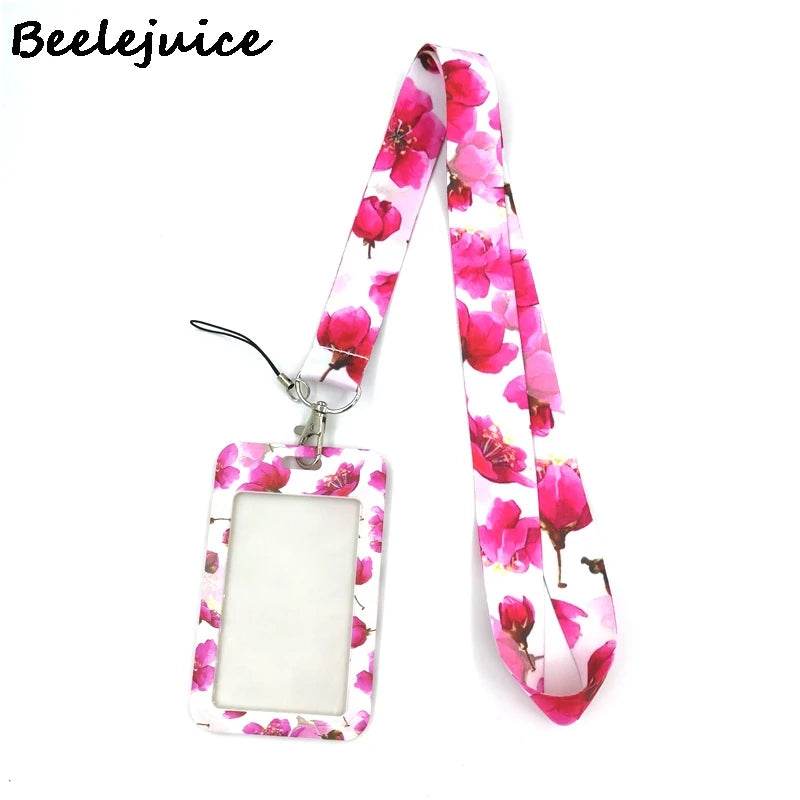 Red Flowers Art Retractable Badge Reel Lanyard Nurse ID Business Credit Card Work Card Badge Holder Office Student Clips ID Card
