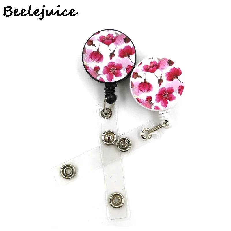 Red Flowers Art Retractable Badge Reel Lanyard Nurse ID Business Credit Card Work Card Badge Holder Office Student Clips ID Card