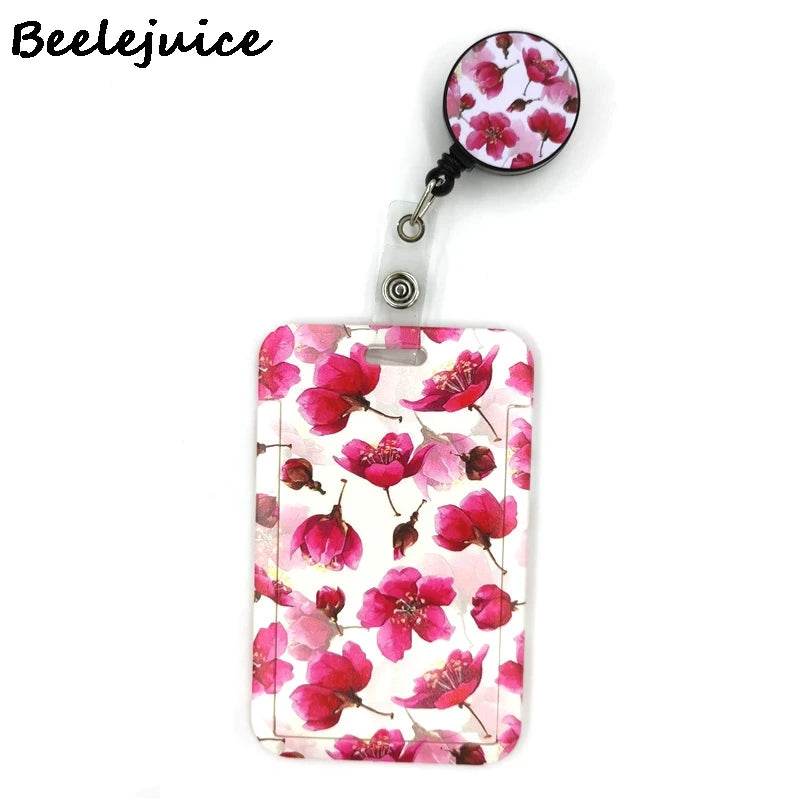 Red Flowers Art Retractable Badge Reel Lanyard Nurse ID Business Credit Card Work Card Badge Holder Office Student Clips ID Card 3