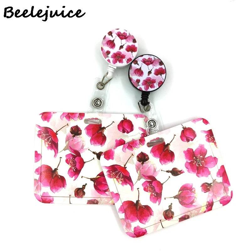 Red Flowers Art Retractable Badge Reel Lanyard Nurse ID Business Credit Card Work Card Badge Holder Office Student Clips ID Card