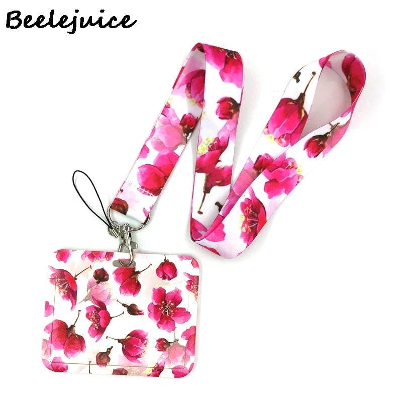Red Flowers Art Retractable Badge Reel Lanyard Nurse ID Business Credit Card Work Card Badge Holder Office Student Clips ID Card