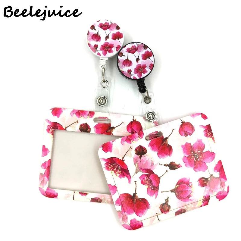 Red Flowers Art Retractable Badge Reel Lanyard Nurse ID Business Credit Card Work Card Badge Holder Office Student Clips ID Card