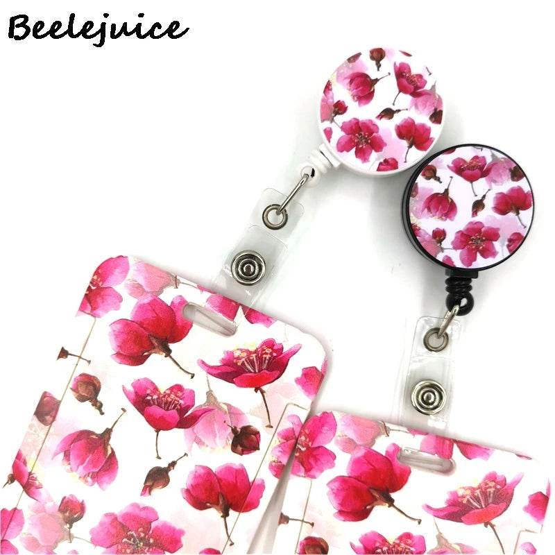 Red Flowers Art Retractable Badge Reel Lanyard Nurse ID Business Credit Card Work Card Badge Holder Office Student Clips ID Card