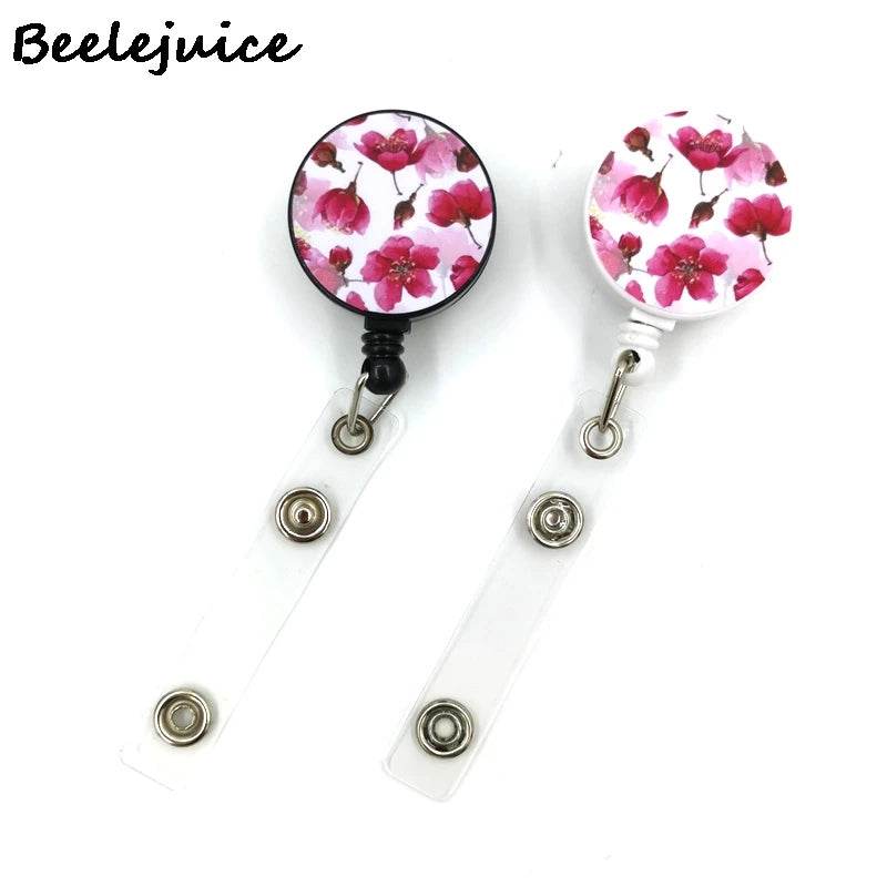 Red Flowers Art Retractable Badge Reel Lanyard Nurse ID Business Credit Card Work Card Badge Holder Office Student Clips ID Card