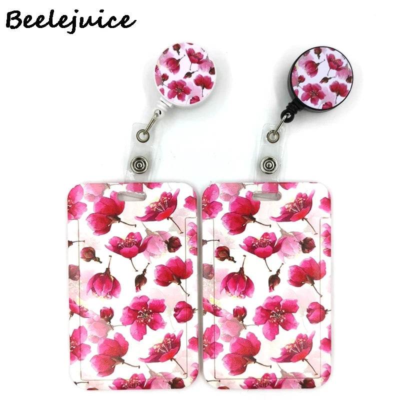 Red Flowers Art Retractable Badge Reel Lanyard Nurse ID Business Credit Card Work Card Badge Holder Office Student Clips ID Card