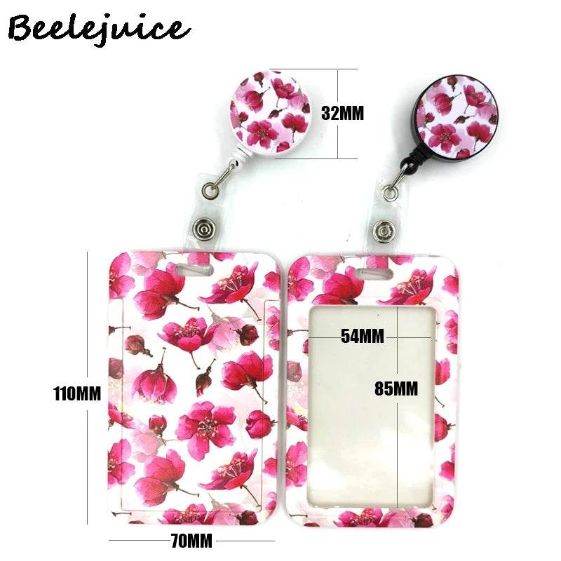 Red Flowers Art Retractable Badge Reel Lanyard Nurse ID Business Credit Card Work Card Badge Holder Office Student Clips ID Card