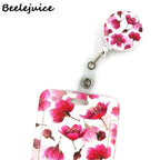 Red Flowers Art Retractable Badge Reel Lanyard Nurse ID Business Credit Card Work Card Badge Holder Office Student Clips ID Card