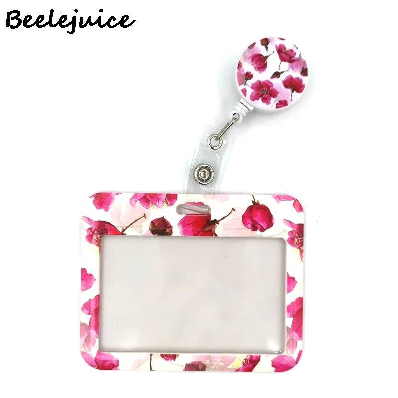Red Flowers Art Retractable Badge Reel Lanyard Nurse ID Business Credit Card Work Card Badge Holder Office Student Clips ID Card