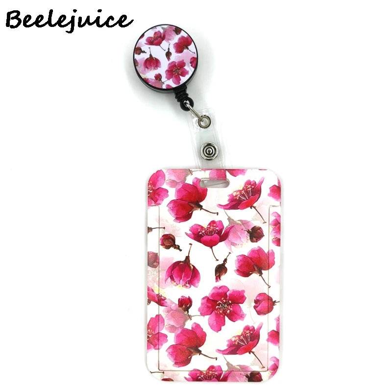 Red Flowers Art Retractable Badge Reel Lanyard Nurse ID Business Credit Card Work Card Badge Holder Office Student Clips ID Card