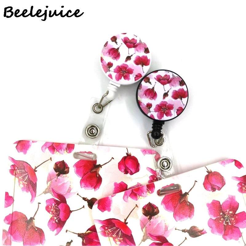 Red Flowers Art Retractable Badge Reel Lanyard Nurse ID Business Credit Card Work Card Badge Holder Office Student Clips ID Card