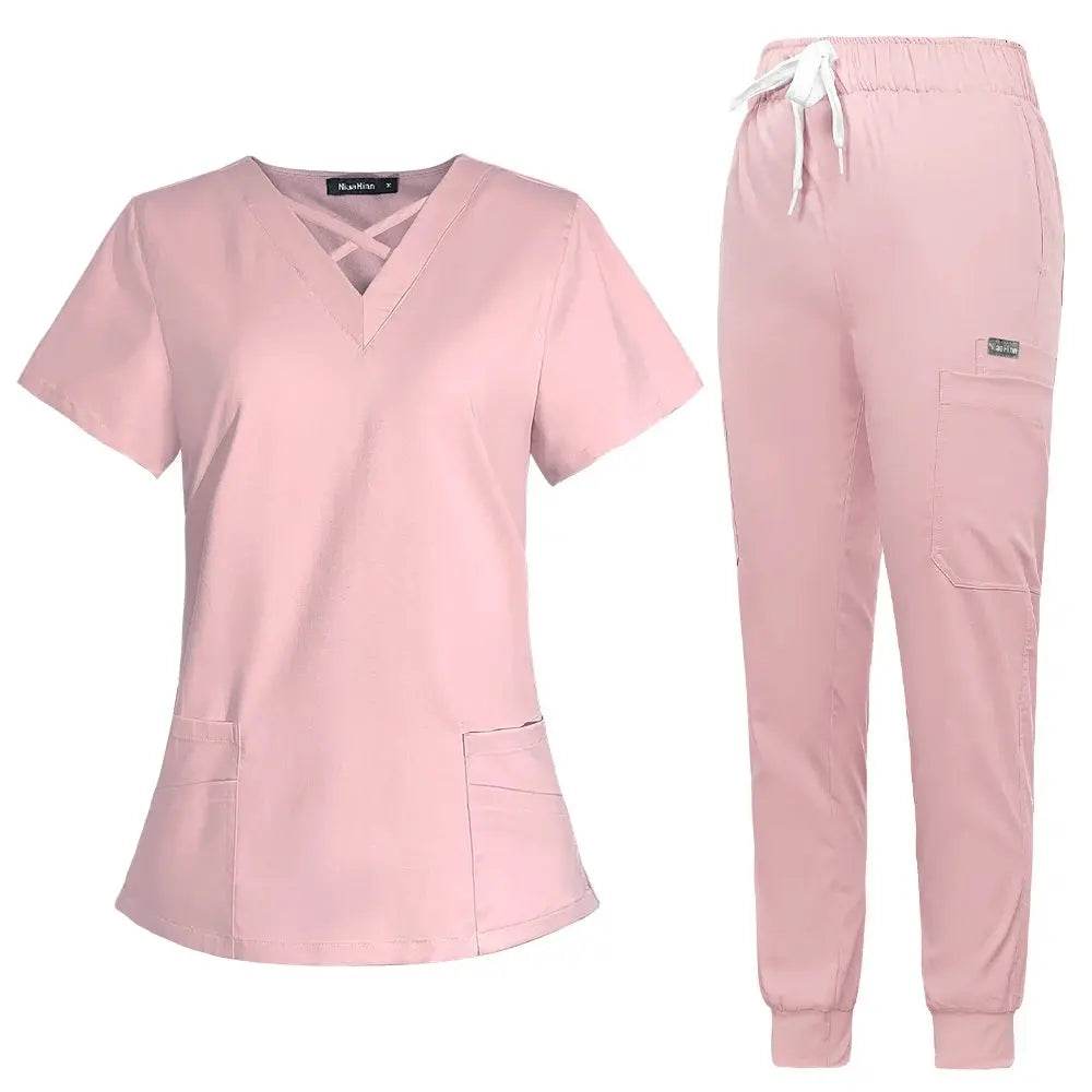 Jogger Scrubs Set for Women, Solid Color Scrub Sets, Multiple Pockets, V-neck