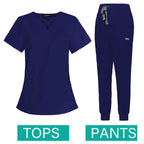 Jogger Scrubs Set for Women, Solid Color Scrub Sets, Multiple Pockets, V-neck 42029-navy