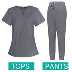Jogger Scrubs Set for Women, Solid Color Scrub Sets, Multiple Pockets, V-neck 42029-grey