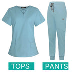 Jogger Scrubs Set for Women, Solid Color Scrub Sets, Multiple Pockets, V-neck 42029-light blue