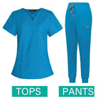 Jogger Scrubs Set for Women, Solid Color Scrub Sets, Multiple Pockets, V-neck 42029-blue