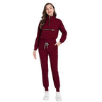 Long Sleeve Scrub Jacket and Matching Pants Set, Jogging Style, Scrubs Sets 42035 burgundy
