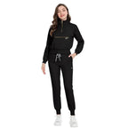 Long Sleeve Scrub Jacket and Matching Pants Set, Jogging Style, Scrubs Sets 42035 black