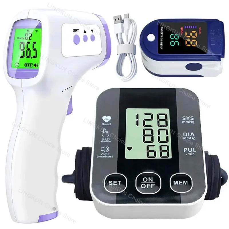 Medical Arm Blood Pressure Cuff, Thermometer, Pulse-Ox Set, Nurse, Doctor Set 2