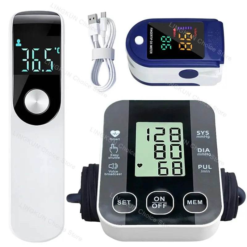 Medical Arm Blood Pressure Cuff, Thermometer, Pulse-Ox Set, Nurse, Doctor Set 1