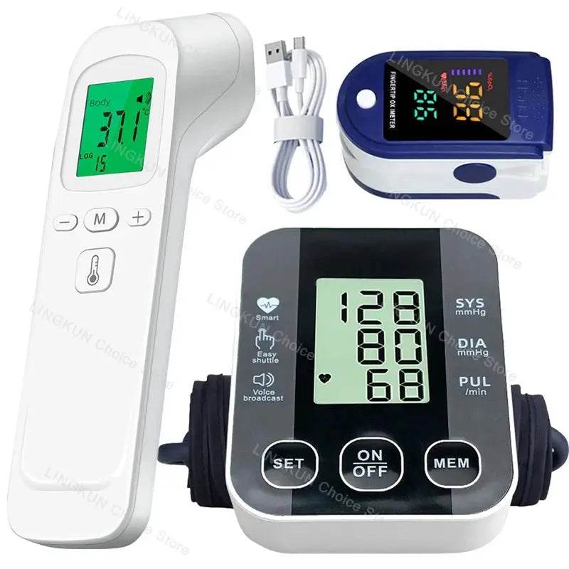 Medical Arm Blood Pressure Cuff, Thermometer, Pulse-Ox Set, Nurse, Doctor Set 4