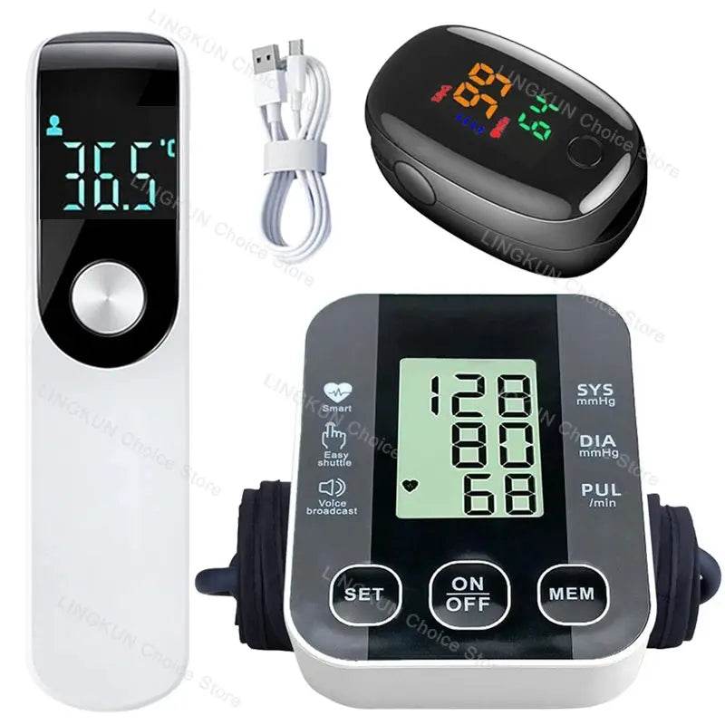 Medical Arm Blood Pressure Cuff, Thermometer, Pulse-Ox Set, Nurse, Doctor Set 6