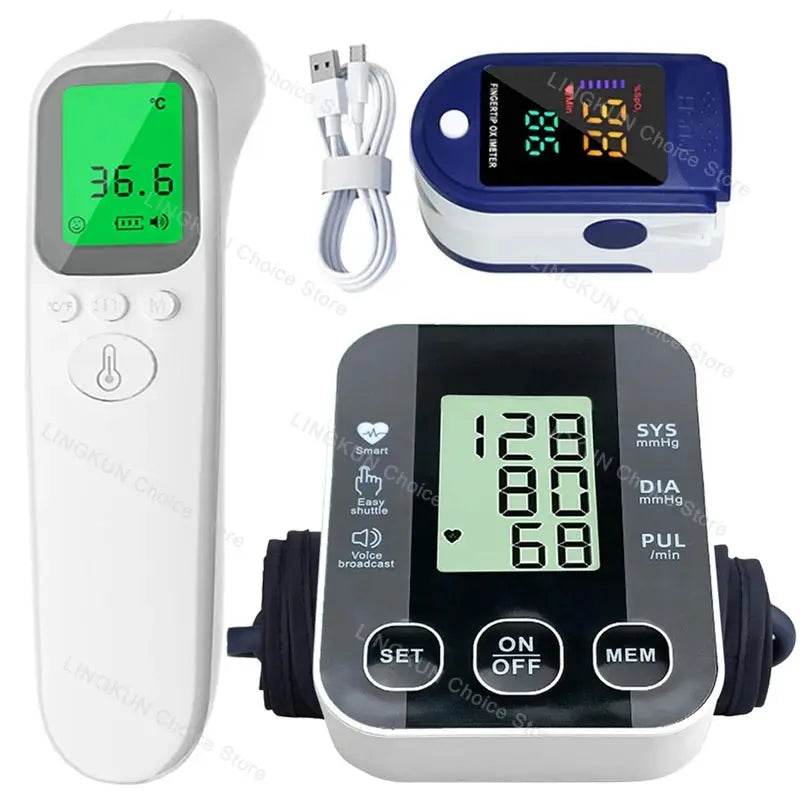 Medical Arm Blood Pressure Cuff, Thermometer, Pulse-Ox Set, Nurse, Doctor Set 3