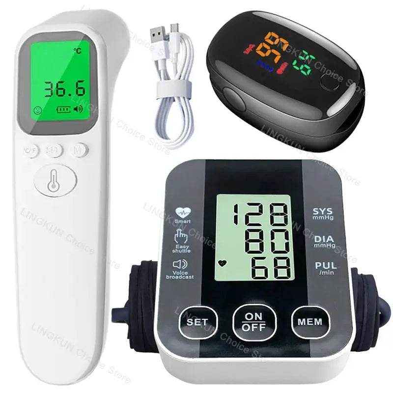 Medical Arm Blood Pressure Cuff, Thermometer, Pulse-Ox Set, Nurse, Doctor Set 8