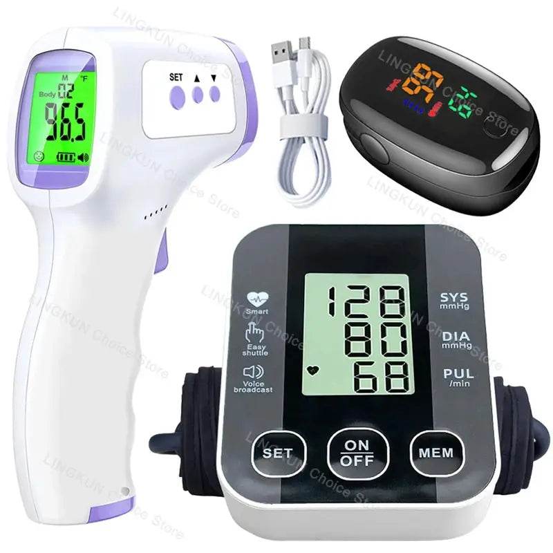 Medical Arm Blood Pressure Cuff, Thermometer, Pulse-Ox Set, Nurse, Doctor Set 7