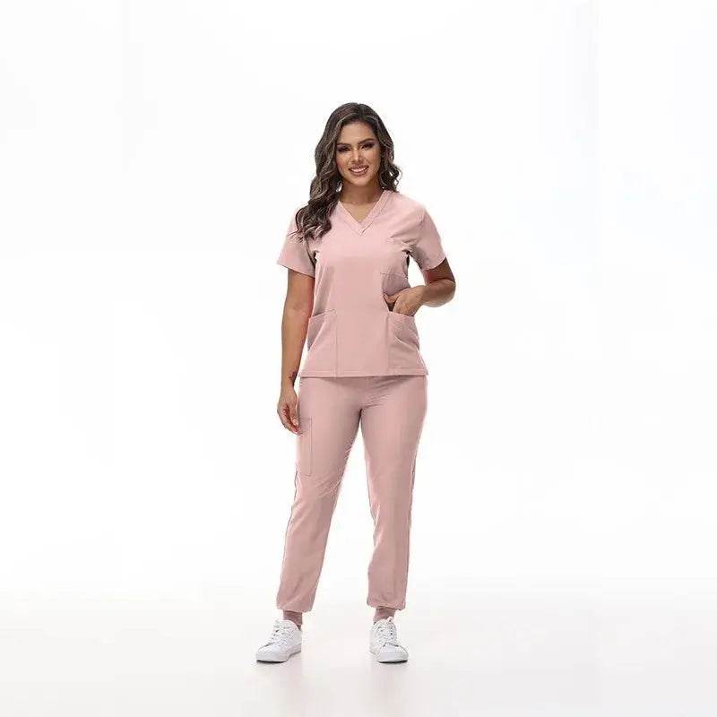 Medical Scrubs, Uniform, Doctor and Nurse Scrubs, Quick-Dry, 2 Piece Set Top and Jogger Style Bottom Pink